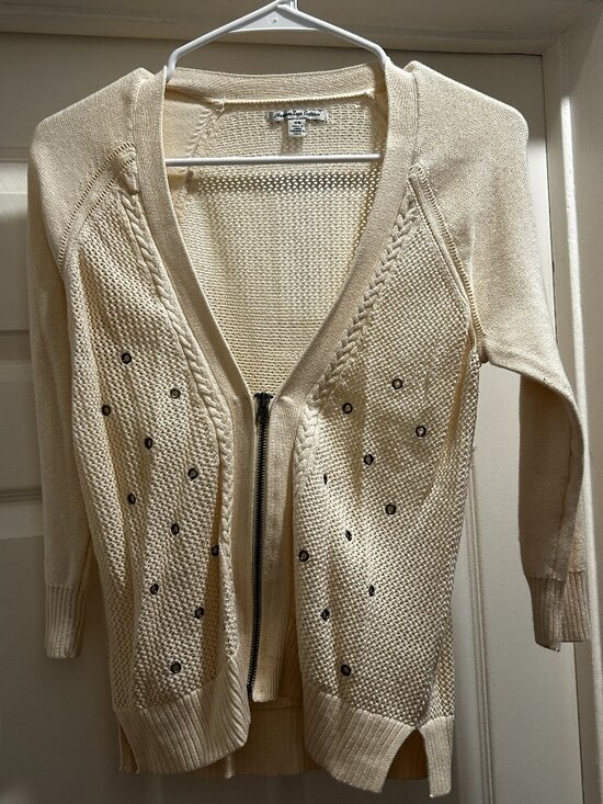 American Eagle Outfitters Tops - White Three Quarter Sleeve Zip Sweater with Grommets